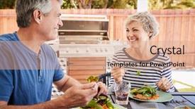  Presentation with senior couple - Beautiful theme featuring free lunch - senior white couple eating together backdrop and a coral colored foreground