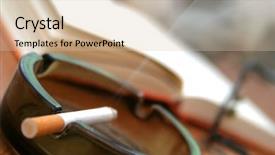  Presentation with close up of cereal granola - Presentation theme enhanced with free cancer - cigarette in ashtray - close-up background and a soft green colored foreground