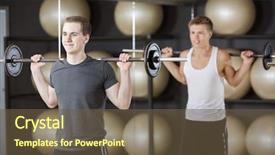  Presentation with barbell - Slide set featuring freee lung - friends lifting barbell while standing background and a tawny brown colored foreground