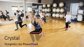  Presentation with lung - Presentation consisting of freee lung - friends lifting barbells on hardwood background and a yellow colored foreground