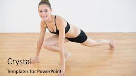  Presentation with leg exam - Colorful presentation design enhanced with freee lung - portrait of sporty woman stretching backdrop and a  colored foreground