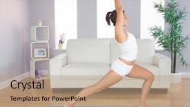  Presentation with slim body - Amazing slides having lung exercise - sporty slim woman practicing yoga backdrop and a coral colored foreground