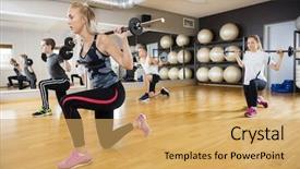  Presentation with lifting people up - Amazing PPT theme having freee lung - young friends lifting barbells backdrop and a yellow colored foreground