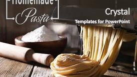  Presentation with pasta - Colorful presentation design enhanced with raw homemade pasta and machine backdrop and a tawny brown colored foreground