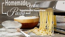  Presentation with machine - PPT theme with homemade pasta sieve and machine background and a violet colored foreground