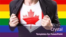  Presentation with canada flag - Beautiful slide set featuring mardi gras free - businessman stretching suit with canada backdrop and a wine colored foreground