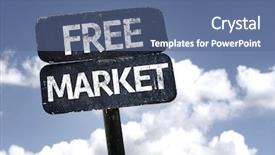  Presentation with free trade - Slides having free market sign with clouds background and a ocean colored foreground
