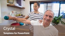  Presentation with medical smiling doctor - Beautiful slide deck featuring free medical - female doctor holding hand backdrop and a violet colored foreground