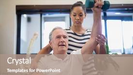  Presentation with female hospital patient - Colorful slide set enhanced with free medical - female doctor looking at senior backdrop and a coral colored foreground