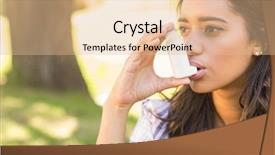  Presentation with inhaler - Presentation theme featuring free medical - pretty brunette using inhaler background and a lemonade colored foreground