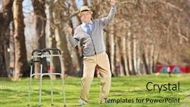  Presentation with walker - Presentation theme consisting of free medical equipment - old man with walker gesturing background and a  colored foreground