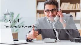  Presentation with call center - Colorful PPT theme enhanced with free microphone - call center operator talking backdrop and a lemonade colored foreground