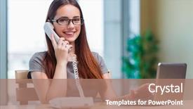  Presentation with phone - Slides having free microphone - young woman talking on phone background and a coral colored foreground