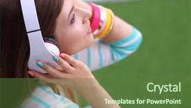  Presentation with free music - PPT layouts enhanced with free mobility - woman listening to the music background and a  colored foreground