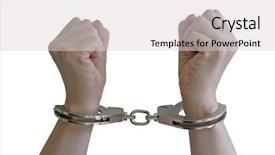  Presentation with hand handcuffs - Slides consisting of retreat area - bold red leather chairs and background and a light gray colored foreground.