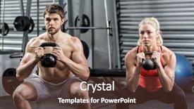  Presentation with crossfit - Slide deck featuring free muscle - couple lifting dumbbells together background and a tawny brown colored foreground