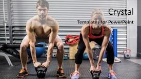  Presentation with crossfit - Colorful presentation theme enhanced with free muscle - couple lifting dumbbells together backdrop and a light gray colored foreground