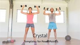  Presentation with working together - PPT layouts having free muscle - fitness couple working out together background and a soft green colored foreground