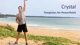 Presentation with weight lifting - Beautiful slide deck featuring free muscle - fitness man doing weight lifting backdrop and a sky blue colored foreground