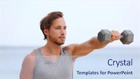  Presentation with exercise kids kid doing fitness - Beautiful presentation theme featuring free muscle - fitness man lifting dumbbells backdrop and a sky blue colored foreground
