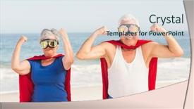  Presentation with senior couple - PPT layouts featuring free muscle - senior couple wearing superman costume background and a sky blue colored foreground