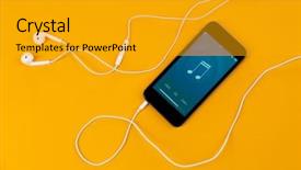  Presentation with free music - PPT theme enhanced with free music - smartphone with earphones on color background and a gold colored foreground