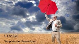  Presentation with natural disasters - Beautiful presentation theme featuring free natural disasters - businessman with red umbrella jumping backdrop and a coral colored foreground