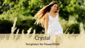 Presentation with cheerful - Slide deck with free nature - beautiful carefree woman skips background and a  colored foreground