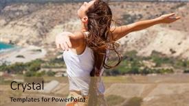  Presentation with rock - Theme consisting of free nature - girl is standing on rock background and a  colored foreground