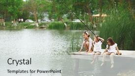  Presentation with all children - Amazing PPT theme having free nature - tree children fishing in pond backdrop and a  colored foreground
