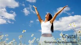  Presentation with hands holding - PPT theme consisting of free nature - young woman holding hands high background and a light blue colored foreground