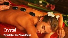  Presentation with spa salon - PPT theme with free orchid - young woman lying on wooden background and a crimson colored foreground