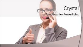  Presentation with outsourcing - Cool new PPT theme with free outsourcing - call center operator isolated backdrop and a lemonade colored foreground