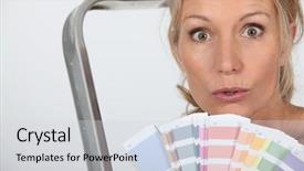  Presentation with color - PPT layouts enhanced with free painting - woman with color chart background and a sky blue colored foreground