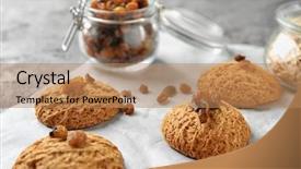  Presentation with soft oatmeal cookies - Colorful presentation theme enhanced with free pastry - delicious oatmeal cookies with raisins backdrop and a coral colored foreground