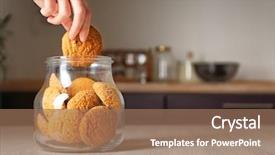  Presentation with cookie - Presentation design featuring free pastry - woman taking oatmeal cookie background and a coral colored foreground