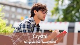  Presentation with man sitting bench - Colorful PPT theme enhanced with free pencils - lifestyle creativity freelance inspiration backdrop and a  colored foreground