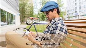  Presentation with man sitting bench - Amazing PPT theme having free pencils - lifestyle creativity freelance inspiration backdrop and a coral colored foreground