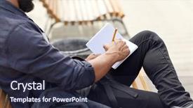  Presentation with man sitting bench - Colorful PPT layouts enhanced with free pencils - lifestyle freelance inspiration and people backdrop and a wine colored foreground