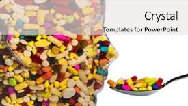  Presentation with pharmaceutical tablets - Audience pleasing theme consisting of free pharmaceutical - head made of glass filled backdrop and a light gray colored foreground