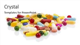  Presentation with pills - Cool new PPT layouts with free pharmaceutical - many colorful pills backdrop and a white colored foreground