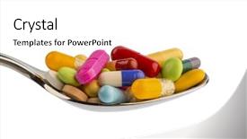  Presentation with spoon - Slides featuring free pharmaceutical - many colorful pills background and a  colored foreground