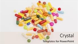  Presentation with colorful of antibiotics capsule pills - Presentation theme consisting of free pharmaceutical - many colorful pills background and a lemonade colored foreground