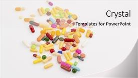  Presentation with tablets and caupsuls - Slide set featuring free pharmaceutical - many colorful tablets background and a white colored foreground