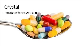  Presentation with pharmaceutical tablets - Slide set with free pharmaceutical - many tablets on spoon background and a white colored foreground