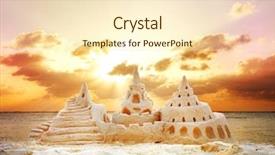  Presentation with footprints and sand sun - Presentation design enhanced with free photo - sand castle over sunset background and a cream colored foreground