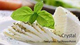  Presentation with cheese - PPT theme featuring free piece - closeup of a plate background and a mint green colored foreground