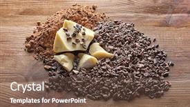 Presentation with cocoa - Slide set with free piece - cocoa nibs butter and powder background and a tawny brown colored foreground