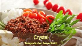  Presentation with leafy vegetables farm to table - Audience pleasing PPT theme consisting of free piece - plate with quinoa and vegetables backdrop and a tawny brown colored foreground