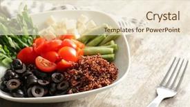  Presentation with border organic vegetables on wood - Presentation with free piece - plate with quinoa and vegetables background and a  colored foreground